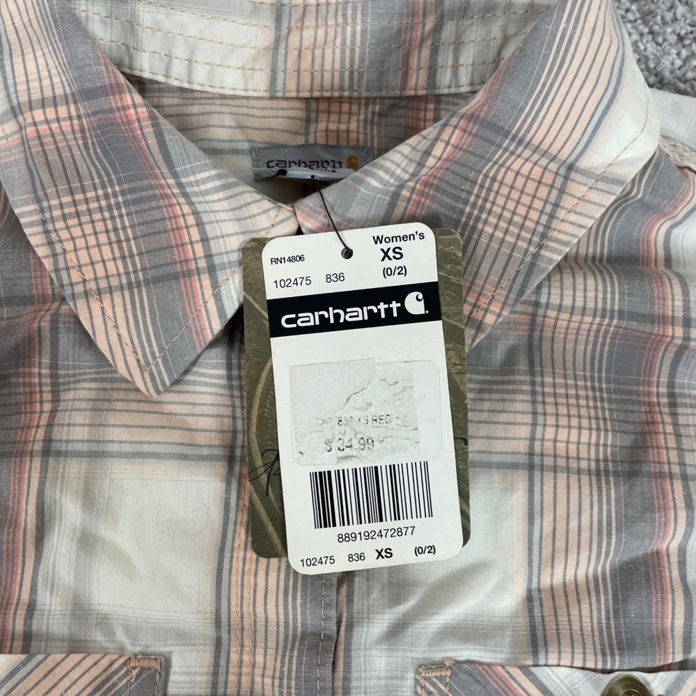 Carhartt Button Down Shirt‎ Womens Extra Small Roll Sleeve Plaid Western - Picture 3 of 16